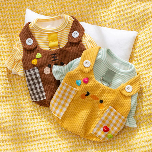 Cute Cartoon Plaid Pocket Pet Wear